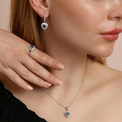 Madam Matmazel Kalp Model Taşlı Kadın Gümüş Takı Set | 925 Ayar