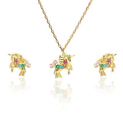 Madam Matmazel Minimal Unicorn Takı Set, 925 Ayar Gümüş, Renkli ZirkonTaşlı, Kadın, Genç, Kız