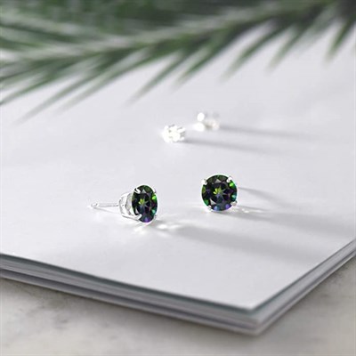 Madam Matmazel Mistik Topaz Gümüş Kadın Küpe, 925 Ayar, Elmas Kesim, Mystic Topaz
