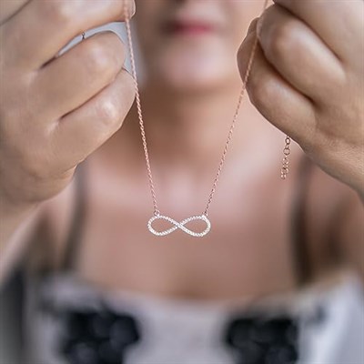 Madam Matmazel Sonsuzluk Kolye, 925 Ayar Gerçek Gümüş, Kübik Zirkon, Kadın