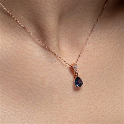 Madam&Matmazel Mistik Topaz Gümüş Kadın Takı Seti | 925 Ayar Gerçek Gümüş (Pembe Altın), Küpe, Kolye