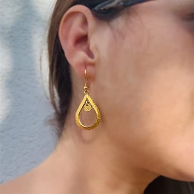 Madam&Matmazel Otantik El Yapımı Altın Kaplama Damla Kadın Küpe | 925 Ayar Gerçek Gümüş