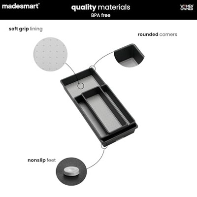 Madesmart Classic 3 bölmeli çöp kutusu, granit renkler, klasik koleksiyon, çok amaçlı saklama imkanları, yumuşak iç astar, kaymaz kauçuk ayaklar, uzun ömürlü, BPA içermez Siyah 29603
