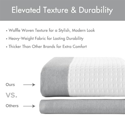 Madison Park Spa-Waffel duş perdesi, masif mikrofiber dokuma, 3M Scotchgard su geçirmez işleme, modern ev banyo dekorasyonları, 183 x 213 cm, gri