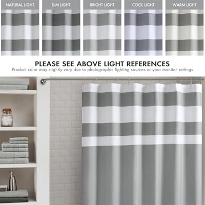 Madison Park Spa-Waffel duş perdesi, masif mikrofiber dokuma, 3M Scotchgard su geçirmez işleme, modern ev banyo dekorasyonları, 183 x 213 cm, gri