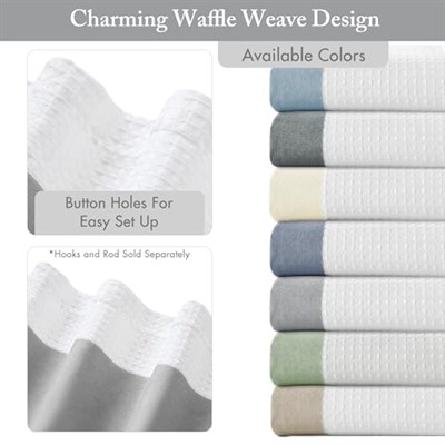 Madison Park Spa-Waffel duş perdesi, masif mikrofiber dokuma, 3M Scotchgard su geçirmez işleme, modern ev banyo dekorasyonları, 183 x 213 cm, gri