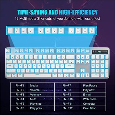 MageGee Mekanik Oyun Klavyesi, Kablolu USB Ayarlanabilir Arka Işık Klavyesi, Yeni Mekanik Fırtına%100 Anti-gölgelenme Klavye Windows PC/MAC Oyunları için Mavi Anahtarlı (Beyaz)