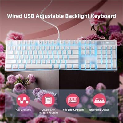 MageGee Mekanik Oyun Klavyesi, Kablolu USB Ayarlanabilir Arka Işık Klavyesi, Yeni Mekanik Fırtına%100 Anti-gölgelenme Klavye Windows PC/MAC Oyunları için Mavi Anahtarlı (Beyaz)