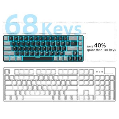 MageGee Taşınabilir%60 Mekanik Oyuncu Klavyesi, MK-Box LED Aydınlatmalı Kompakt 68 Tuşlu Mini Kablolu Ofis Klavyesi (Kırmızı Switch) – Windows, Laptop, PC, Mac Uyumlu – Siyah/Gri