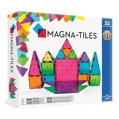 Magna-Tiles 32 parçalı set Clear Colours, farklı, manyetik 3D yapı taşları, net renklerde, oyun oynayarak öğrenmeyi teşvik eder