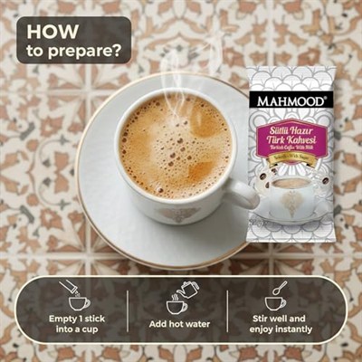 Mahmood Coffee Hazır Türk Kahvesi Sütlü Şekerli (25 Gr x 12 Adet)