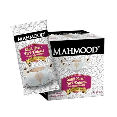 Mahmood Coffee Hazır Türk Kahvesi Sütlü Şekerli (25 Gr x 12 Adet)
