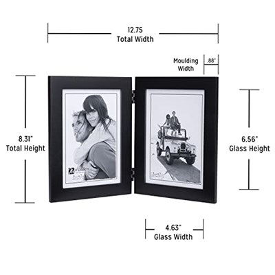Malden Çift Dikey 5x7 Resim Çerçevesi - Geniş Gerçek Ahşap Kalıp, Gerçek Cam - Siyah - Seçenekler: 2x3 Double Split, 2-5x7, 3.5x5, 4x5, 4x6...