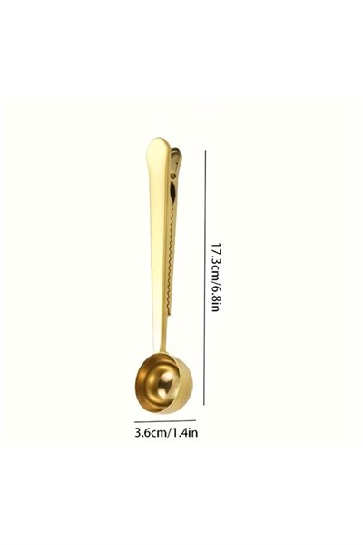 Mandallı Kahve Ölçü Kaşığı Gold Paslanmaz Çelik Çok Fonksiyonlu Kahve Ölçüm Kaşığı Klipsli