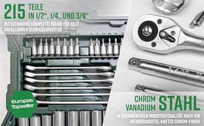 Mannesmann M 98430 Profesyonel Lokma Anahtar Takımı, 215 Parça, Plastik Kutu, Metrik