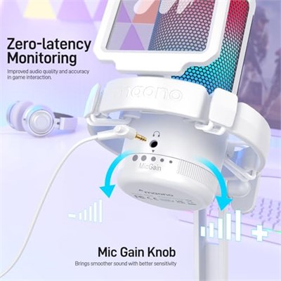 MAONO PC oyun mikrofonu, gürültü azaltıcı kondansatörlü mikrofon, yayın podcast stüdyosu için, USB mikrofon, PS5/PS4/Mac için, kontrol edilebilir RGB ışıklı, One Touch sessize alma, kazanç regülatörü,