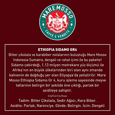 Mare Mosso Ethiopia Sidamo GR4 Çekirdek Filtre Kahve 1 Kg. Çekirdek Öğütülmemiş