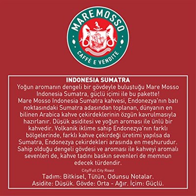 Mare Mosso Indonesia Sumatra Çekirdek Filtre Kahve 1 Kg. Çekirdek Öğütülmemiş