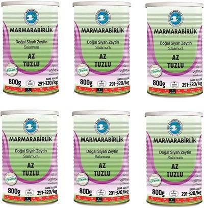 Marmarabirlik Az Tuzlu Salamura Siyah Zeytin Teneke (S) 800 Gr - 6lı