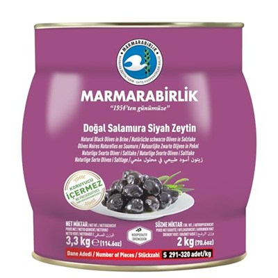 Marmarabirlik Doğal Salamura 291-320 KB S Siyah Zeytin Teneke 2 KG