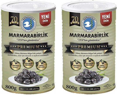 Marmarabirlik Doğal Salamura Siyah Zeytin, 800 Gr, 2li Paket
