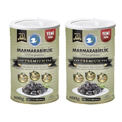 Marmarabirlik Doğal Salamura Siyah Zeytin, 800 Gr, 2li Paket