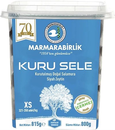 Marmarabirlik Kuru Sele Siyah Zeytin, XS Boy 321-350 Adet/kg, 800g, 2li Paket