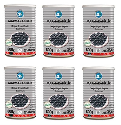 Marmarabirlik Salamura Siyah Zeytin Teneke (L) 800 Gr - 6lı - Seçenekler: 1x 800 gr, 6x 800 gr