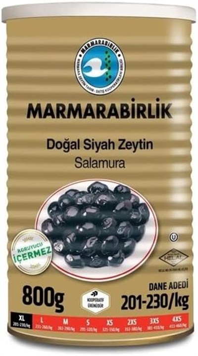 Marmarabirlik Salamura Siyah Zeytin Teneke (XL) 800 Gr
