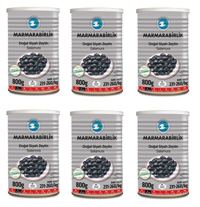 Marmarabirlik Salamura Siyah Zeytin Teneke (L) 800 Gr - 6lı - Seçenekler: 1x 800 gr, 6x 800 gr