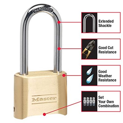 Master Lock 175DLH Pirinç Şifreli Asma Kilit, 5.7 cm Uzun Kelepçe, Dış Mekan Kullanımı