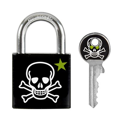 Master Lock 3430EURDSKULL Anahtar Asma Kilit, Kafatası Motifli, 5,3 x 3 x 1,5 cm, Siyah, Beyaz ve Yeşil