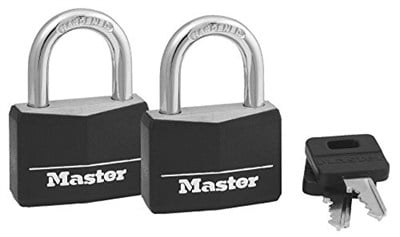 Master Lock Anahtarlı Kapalı Asma Kilitler, Dış Mekan Kilitleri, 2li Paket, 141T, Siyah