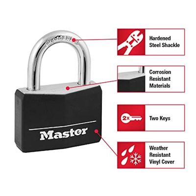 Master Lock Anahtarlı Kapalı Asma Kilitler, Dış Mekan Kilitleri, 2li Paket, 141T, Siyah