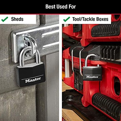Master Lock Anahtarlı Kapalı Asma Kilitler, Dış Mekan Kilitleri, 2li Paket, 141T, Siyah