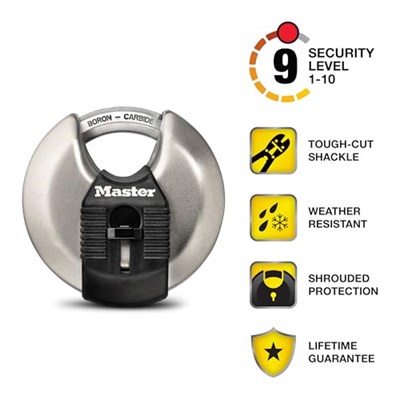 Master Lock M50XD Magnum Ağır Hizmet Paslanmaz Çelik Discus Asma Kilit, Anahtarlı, Gümüş