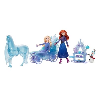 Mattel Çıkarılabilir elbisesi ve ayakkabılarıyla Mattel Disney Karlar Ülkesi Elsa bebek, büyüleyici atı Nokk ve macera arabası, Karlar Ülkesi: Kış Sonu Festivali teması, JBG56