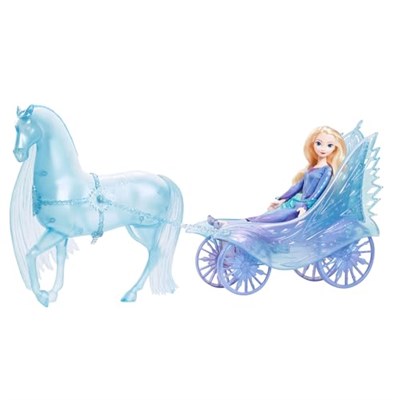 Mattel Çıkarılabilir elbisesi ve ayakkabılarıyla Mattel Disney Karlar Ülkesi Elsa bebek, büyüleyici atı Nokk ve macera arabası, Karlar Ülkesi: Kış Sonu Festivali teması, JBG56