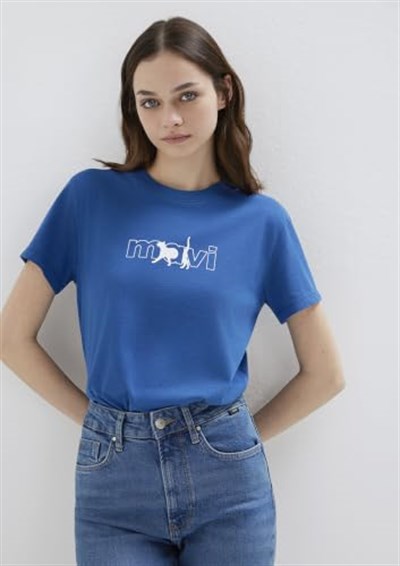Mavi Kedi Logo Baskılı Mavi Tişört Regular Fit/Normal Kesim 1611478-32213