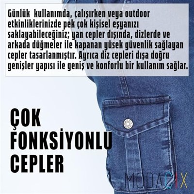 Mavi Kot Kargo Pantolon - Likralı Mavi Kargo Pantolon - Erkek Outdoor Pantolon - Erkek Kot Pantolon