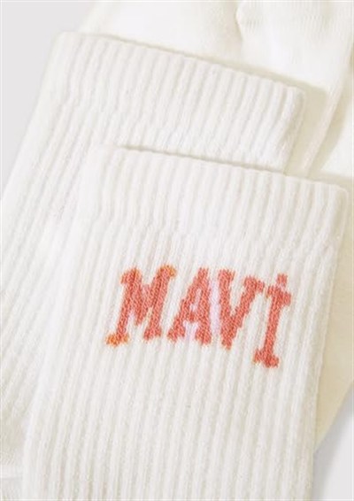 Mavi Logo Detaylı Beyaz Soket Çorap 1912726-620