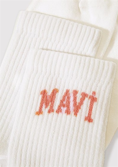 Mavi Logo Detaylı Beyaz Soket Çorap 1912726-620