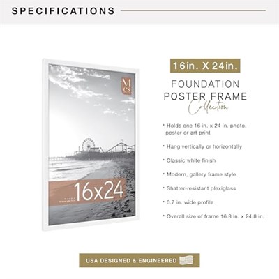 MCS Galeri Vakfı Poster Çerçevesi, Beyaz, 40,6 x 60,96 cm - Seçenekler: 11 x 17 in, 12 x 18 in, 13 x 19 in, 13.5 x 40 in...
