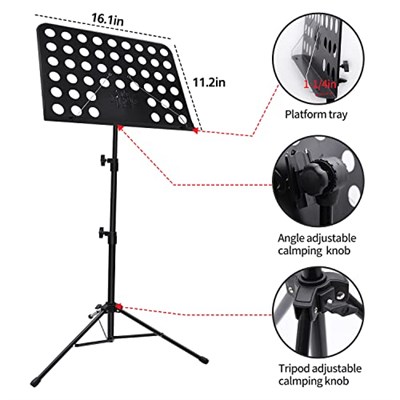 Mdvora Nota Kağıdı için Müzik Standı, Taşıma Çantalı Ayarlanabilir Müzik Standı, Profesyonel Müzik Kitabı Tutucu, Gitar, Ukulele, Keman Çalarlar için Müzik Kağıdı Tutucu (1 paket)