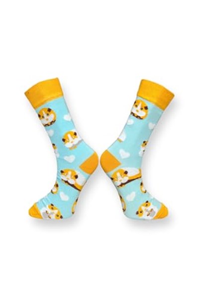 Me-vo Tekli Açık Mavi Renkli Bay/Bayan Unisex Esnek Nem Alabilen Pamuklu Hamster Desenli Soket Çorap