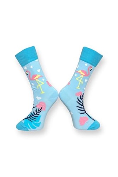 Me-vo Tekli Bebe Mavisi Renkli Bay/Bayan Unisex Esnek Nem Alabilen Pamuklu Flamingo Desenli Soket Çorap