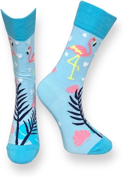 Me-vo Tekli Bebe Mavisi Renkli Bay/Bayan Unisex Esnek Nem Alabilen Pamuklu Flamingo Desenli Soket Çorap