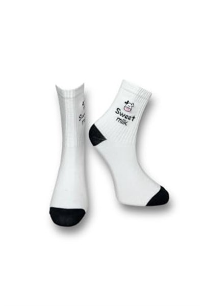 Me-vo Tekli Beyaz Bay/Bayan Unisex Esnek Nem Alabilen Pamuklu İnek Desenli Soket Çorap