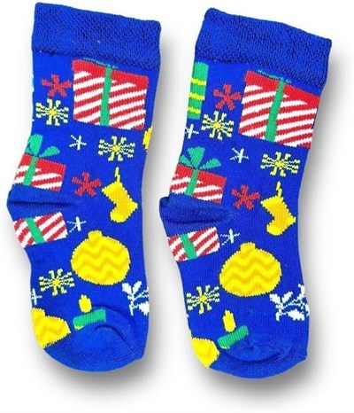 Me-vo Tekli Mavi Renkli Esnek Nem Alabilen Pamuklu Noel Desenli 1-2 Yaş Erkek Çocuk Soket Çorap