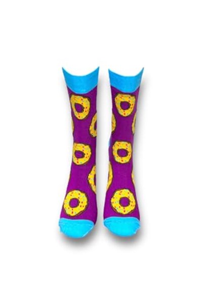 Me-vo Tekli Mor Bay/Bayan Unisex Esnek Nem Alabilen Pamuklu Donut Desenli Soket Çorap
